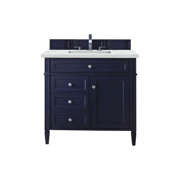 James Martin Vanities Brittany 36in Single Vanity, Victory Blue w/ 3 CM Ethereal Noctis Quartz Top 650-V36-VBL-3ENC - main